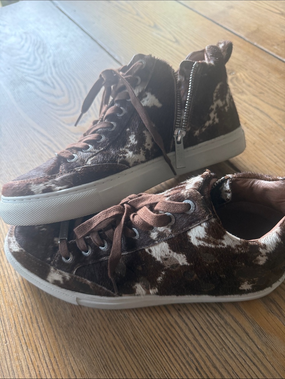 Melissa Brown and White Haircalf Low-Top Sneakers